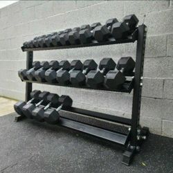 NEW Rubber Hex Dumbbells 5lb - 50lb Dumbbell Pairs Olympic Weights Home Gym Workout Equipment Fitness Weight Set 