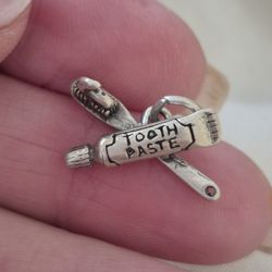 Vtg.Sterling Silver " TOOTHBRUSH& TOOTHPASTE CHARM