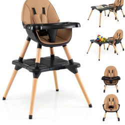 HONEY JOY Baby High Chair, 5-in-1 Convertible Wooden Highchair for Babies and Toddlers/Table and Chair Set/Booster Seat with Safety Harness, 4-Positio