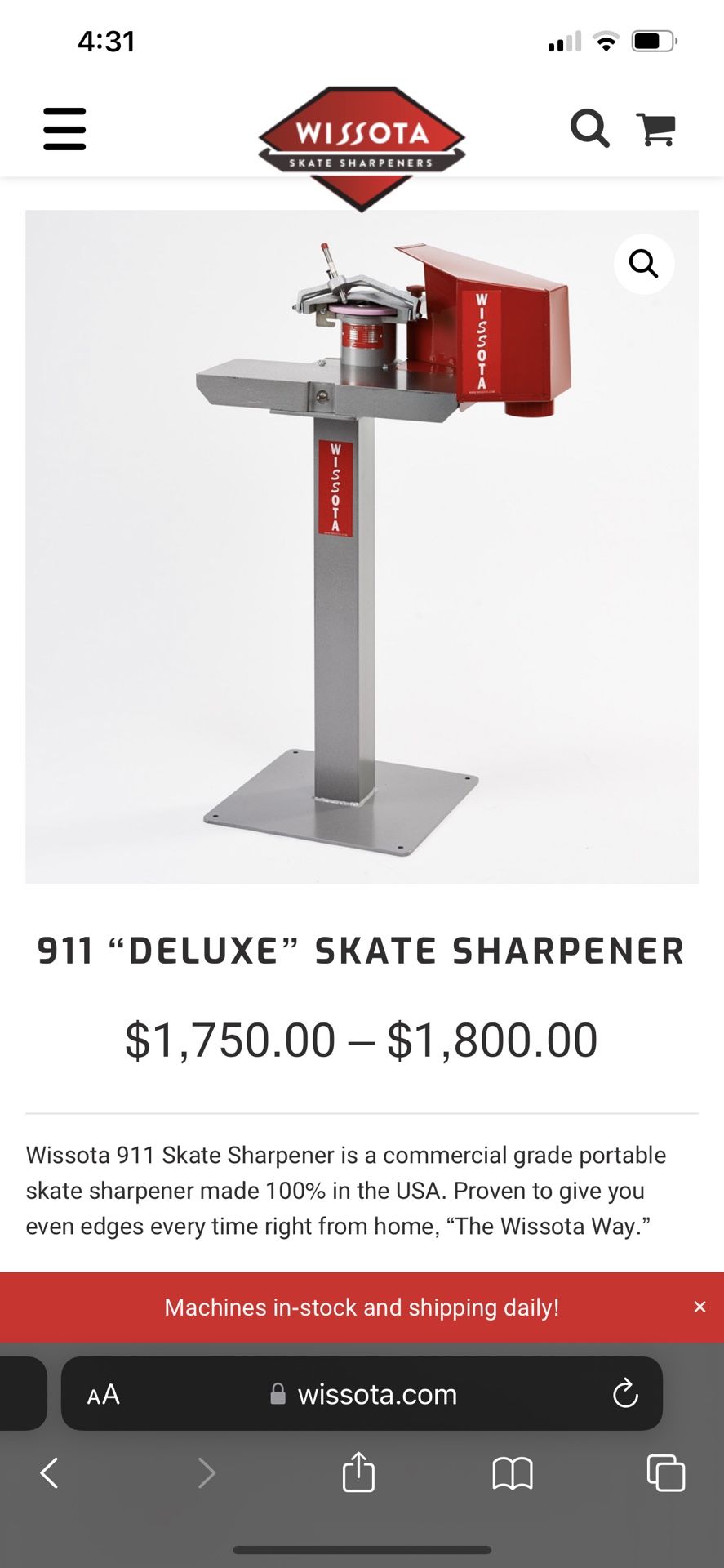 Wissota 911 Deluxe Skate Sharpener