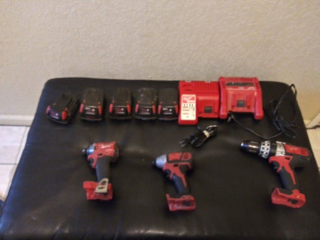 2 impact 1 hammer drill 5 batteries 2 chargers