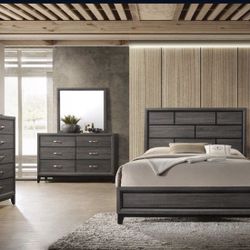 Grey 4 pc Queen size bedroom set (available in cali and eastern king ) 