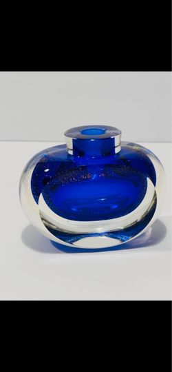 Vintage Correia Art Glass Cobalt & Dichroic Glass Perfume Bottle or Vase Signed and Numbered. Beautiful Limited edition (364/850) vase or bottle is in