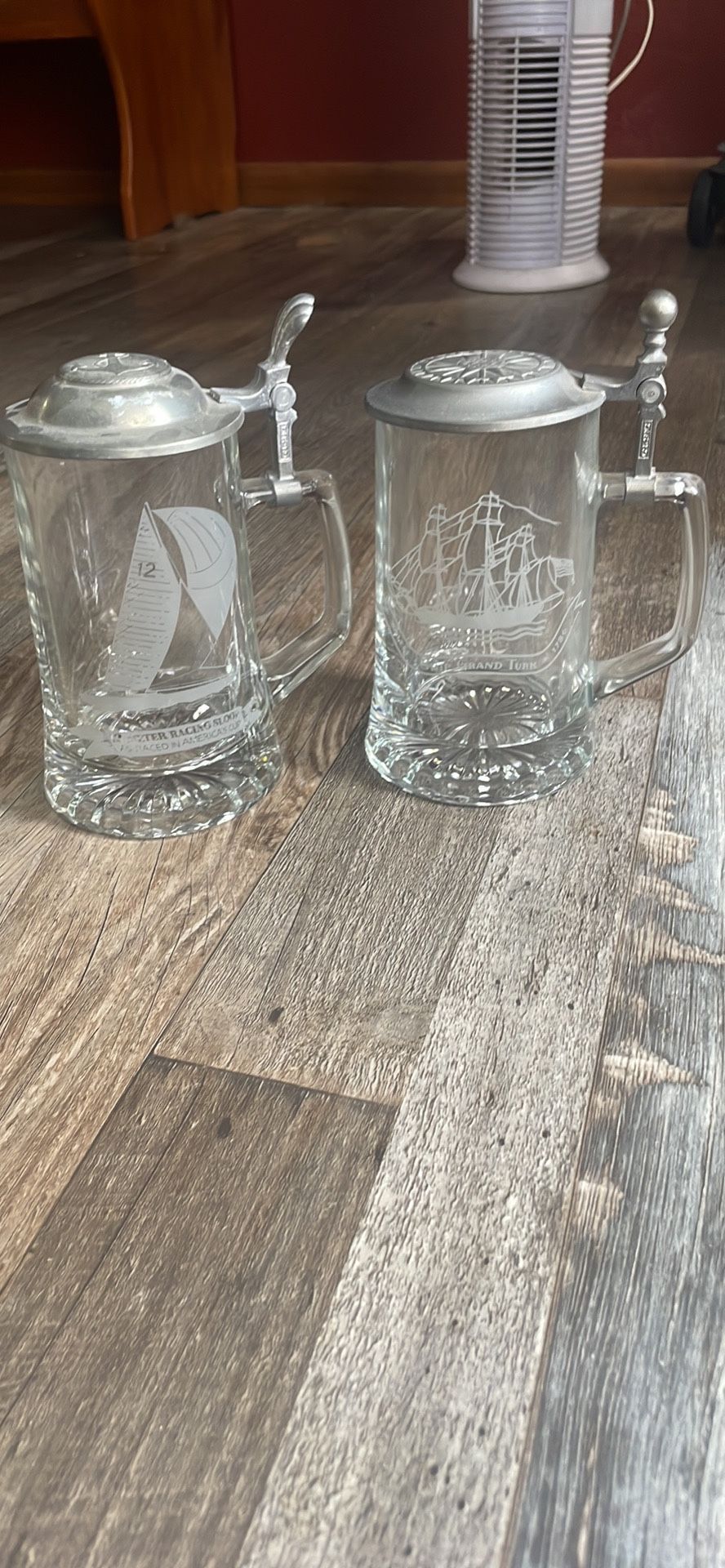 2 America's Cup 12 Meter Racing Sloop Sailing German Beer Glass Mug Steins