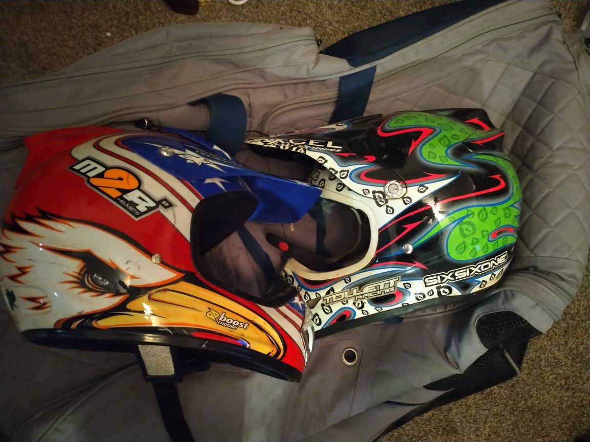Thor Motor cross Gear Bag And 2 Helmets