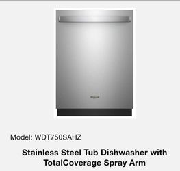 Whirlpool stainless steel very quiet dishwasher