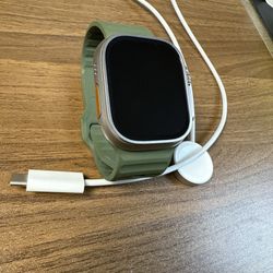 Apple Watch Ultra 2 Titanium Silver With Green Army Band Excellent Condition 
