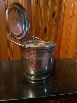 Antique Silver-Plated Ice Bucket with Hinged Lid