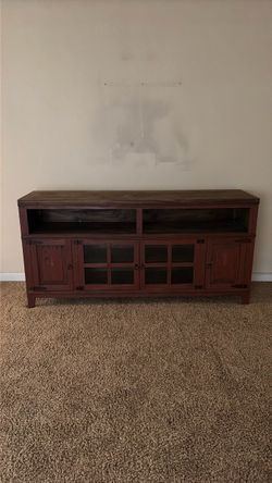 Dark Wood TV Stand with Glass Door Cabinets