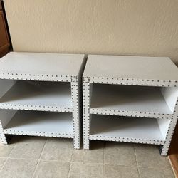 Two White Leather Side Table 