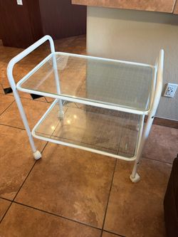 White Metal Rolling Cart with Glass Shelves