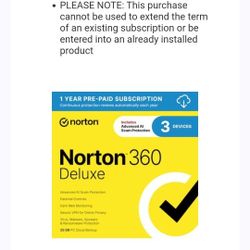 Norton 360 Deluxe 1 Year PRE-Paid 