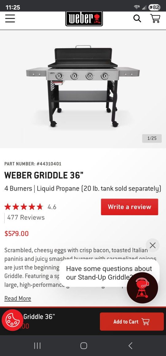 Webber Griddle 4-Burner Propane Gas 36 in. Flat Top Grill in Black