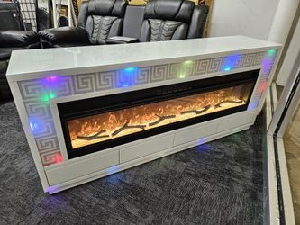 Hot New Item 70 Inch TV Entertainment Bluetooth Wireless Charger Fireplace Storage Drawers
