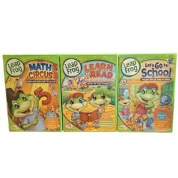 Leapfrog Lot 3 DVD Set Math Circus, Learn To Read And Let's Go To School 