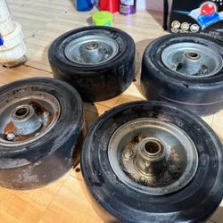 Pre-owned Set of 4 CHENG SHIN 9x3.50-4 Slick Style Tires  50 PSI 4-4?Bolt Rims