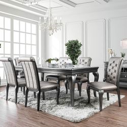 Brand New Grey 7pc Formal Dining Table Set (Server Sold Separately)