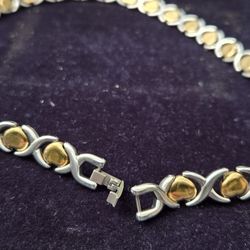 Stainless Steel 2 Tone Heart % X Necklace 