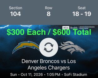 Broncos vs Chargers NFL Tickets – 2 Seats