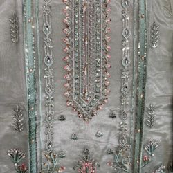 Brand New Pakistani 3-Piece Embroidered Organza Suit - Elegant Light Green with Dupatta (Size M)