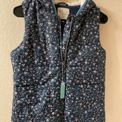 Copper Key Girl's Puffer Blue Floral Vest With Hood, Size L (14-16)