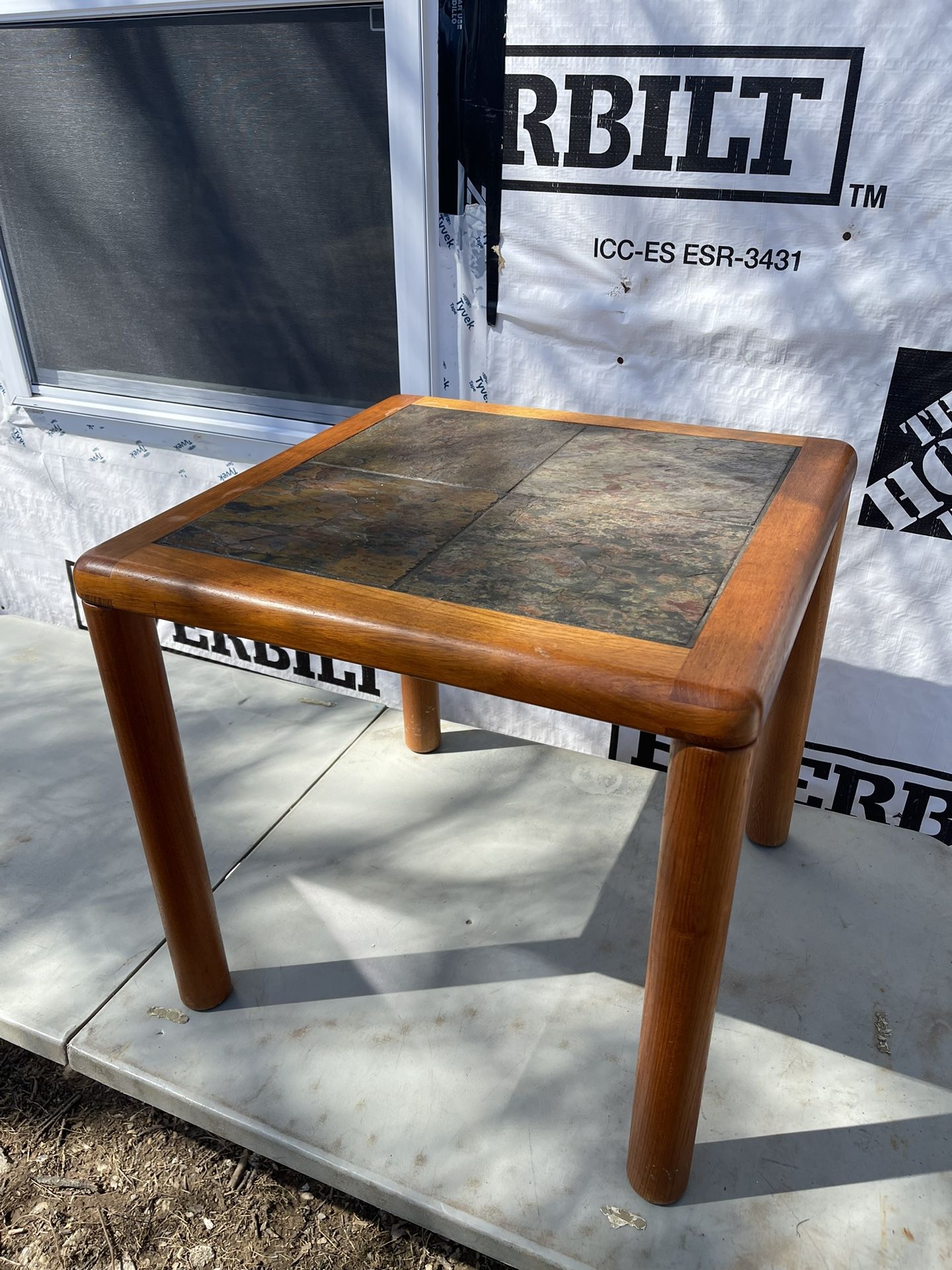 Antique Danish Teak and Stone End Table by Haslev