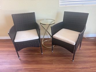 Wicker Patio Chairs with Cushions – Set of 2