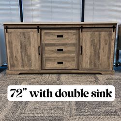 72" Bathroom Vanity Barn Door Stone Countertop(Open Box)