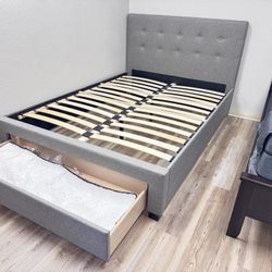 Queen Platform Bed Frame With Drawer Storage Bed 
