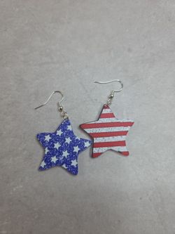 Red, White & Blue Danglee STARS Hook Earrings
