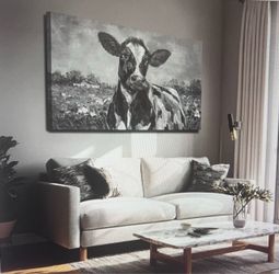 LEVERUP 32"X48" Black And White Cow Canvas Wall Art