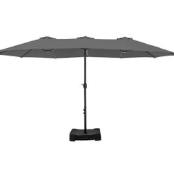 Gray Umbrella Patio Outdoor with Base 15ft Rectangle Table Double Market Heavy Duty Umbrellas Clearance Large Included Stand for Deck Outside Pool Pic