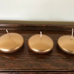 Set of 3 Disc Shaped Gold Metallic Candles