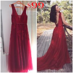 New red floral evening dress