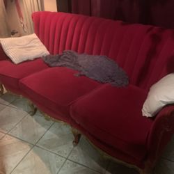 Antique Red Velvet Couch