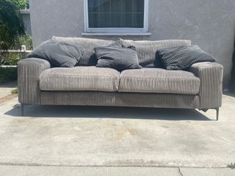 Delivery Available / Grey Corduroy Large Couch