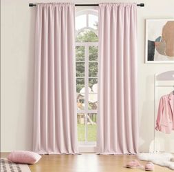 DONREN 96 Inch Length Cute Blush Pink Room Darkening Curtains, Light