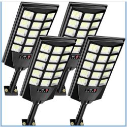 4-Pack Solar Street Lights, Outdoor Motion Sensor Flood Light, Dusk to Dawn, IP66 Waterproof, Solar Powered Parking Lot Lights with Remote Control, 65