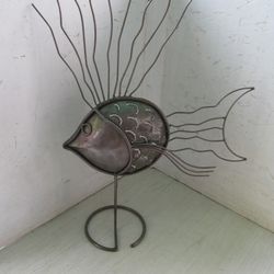 Handmade Metal Blow Fish Candle Stand Holder 21" Tall X 16" Wide X 6" Deep 