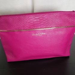 Elizabeth Arden New York Faux Leather Zippered Makeup Travel Case Clutch Pink 