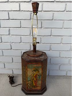 Vintage Frederick Cooper Chinoiserie Table Lamp Asian Figural Decor Hexagon Hollywood Regency