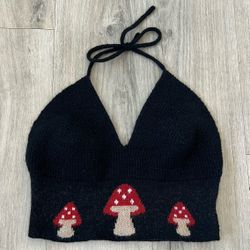Knitted Backless Halter top with Mushrooms size large