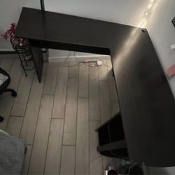 L-shaped dark brown desk