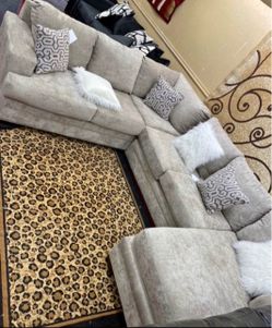 Large Gray Fabric Sectional Sofa