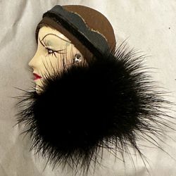 Vintage Cloche Hat 1920s Flapper Style ~ Mink Brooch Pin