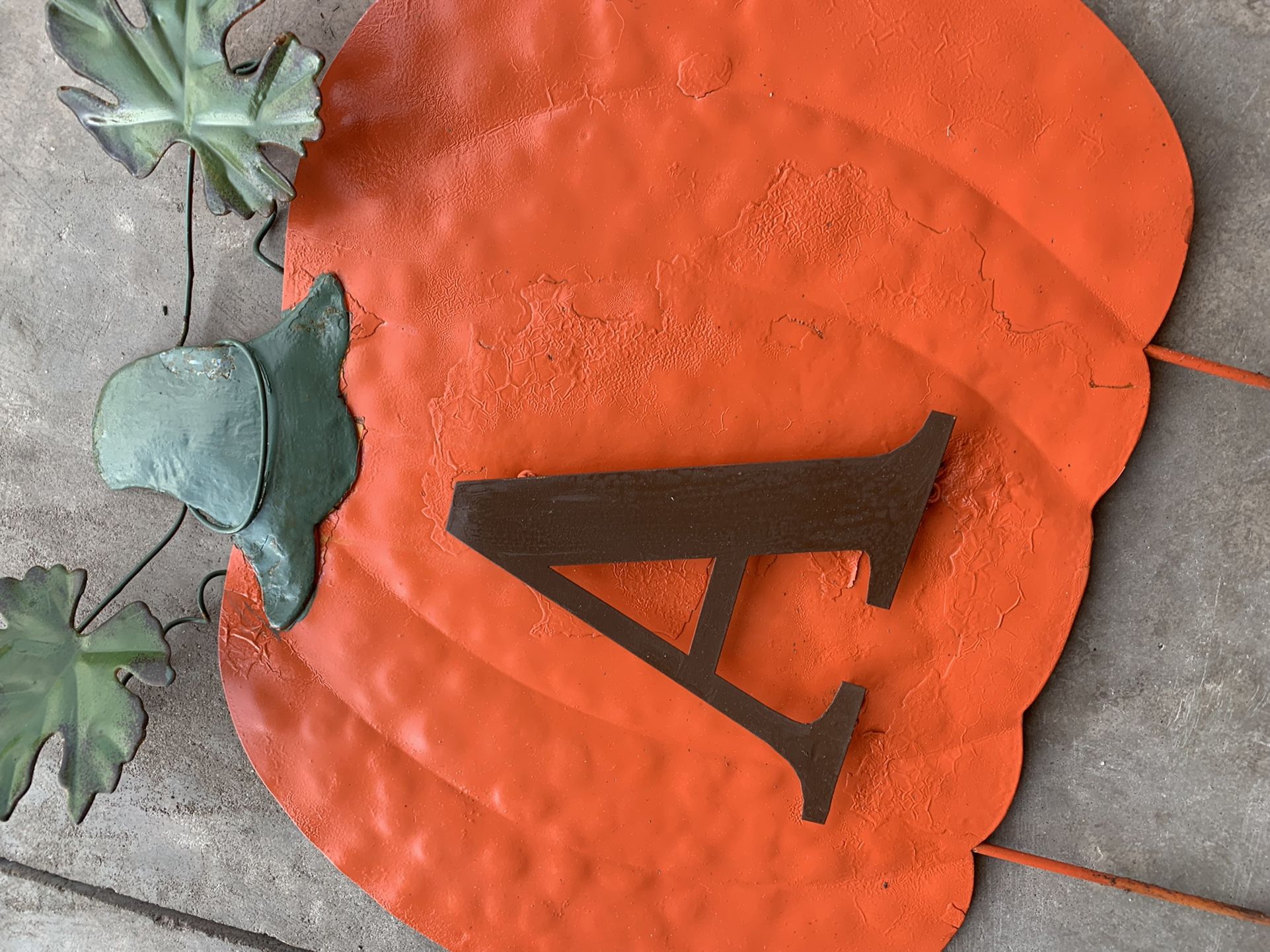 Large Metal Pumpkin W/raised Letter A In Textured Finish.