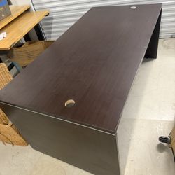 Large Dark Wood Office Desk w/ Cable Grommets – Heavy Duty 71х35