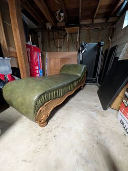 Vintage Green Leather Chaise Lounge
