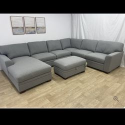 Fabric Sectional w/ Chaise + Storage Ottoman
