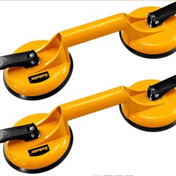 SOLUDE 2 Pack Glass Suction Cup,Aluminium Heavy Duty Vacuum Lifter For Moving Glass/Window/Tiles/Mirror/Granite,Double Gripper Sucker Plate, Yellow